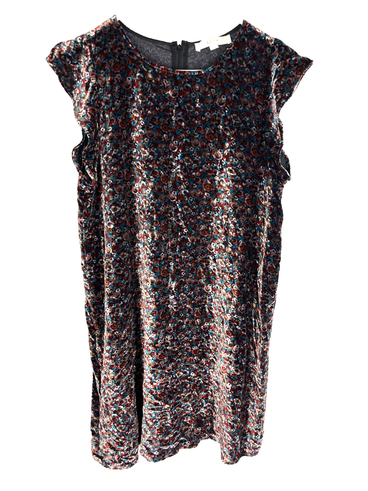 ANN TAYLOR LOFT Velvet Shift Dress Size Large Flutter Sleeve Flirty Floral NEW