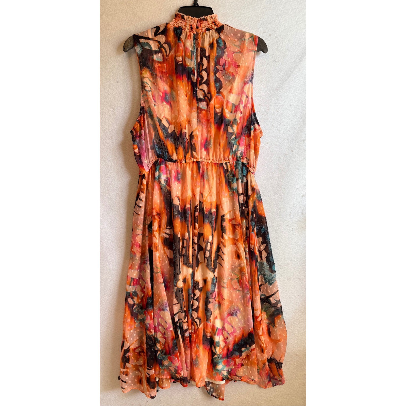 Torrid 2 Butterfly Floral Clip Dot Smocked Mock Neck Midi Dress 2x 18 20