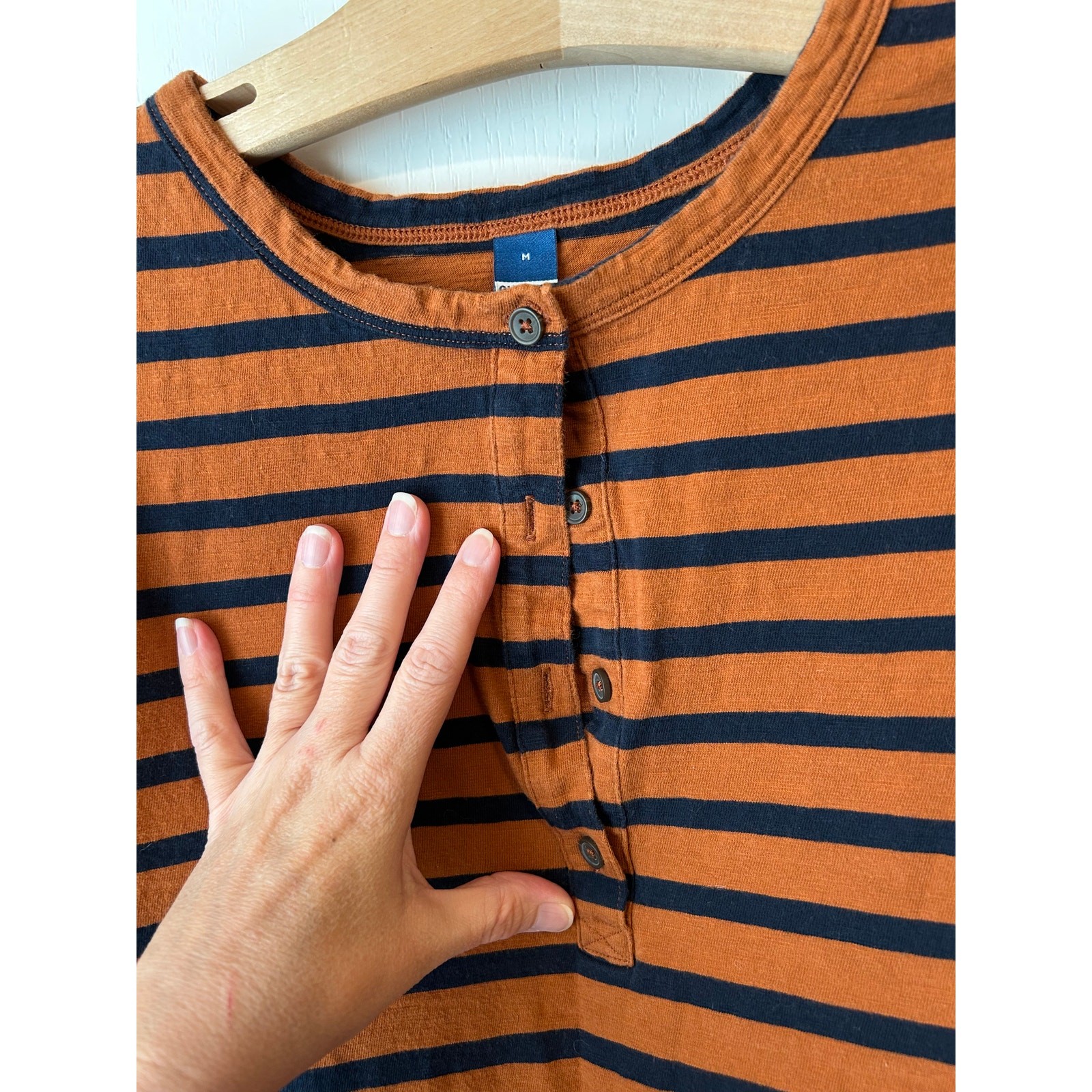 Old Navy Orange and Blue Striped Cotton Dress M Henley Midi