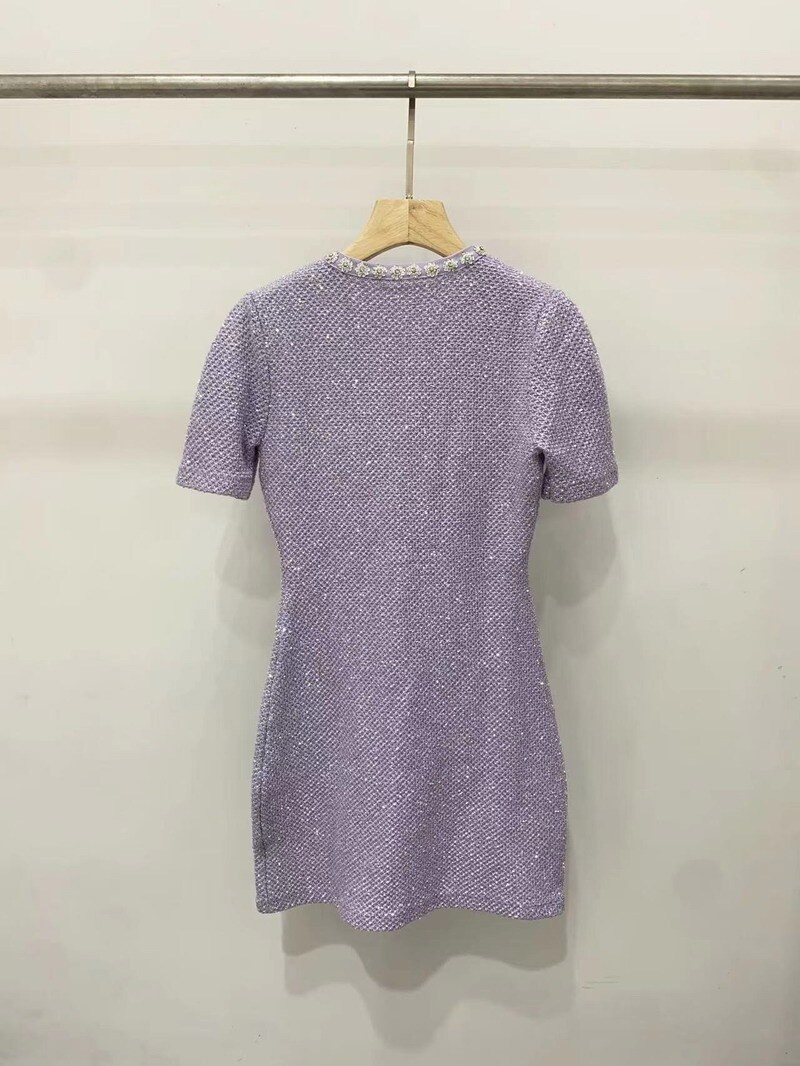 Self-Portrait Women’s sequin purple single-breasted Knitted dress