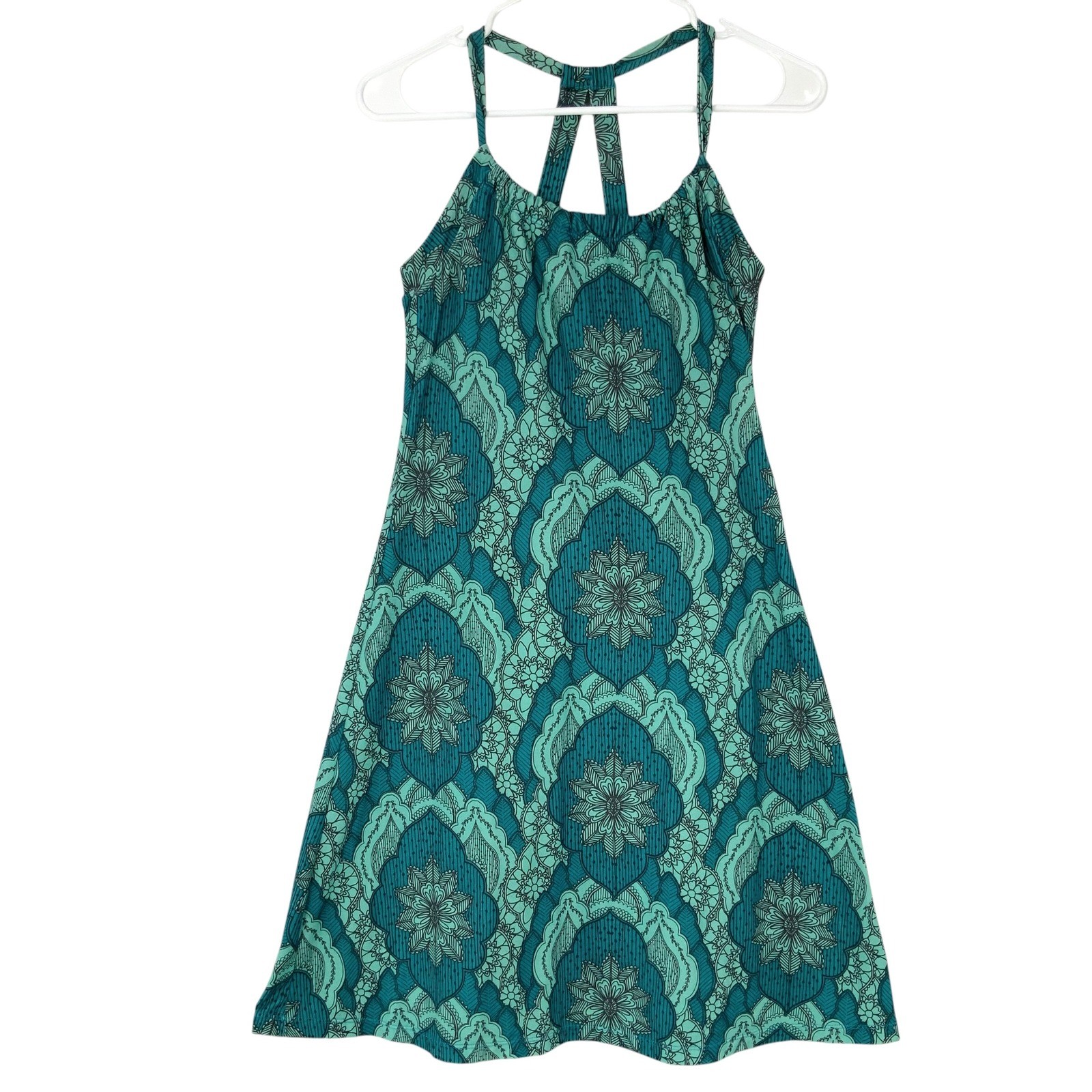 Prana Teal Mandala Medallion Active Tank Dress S Pull-on Scoop Sleeveless T-Back