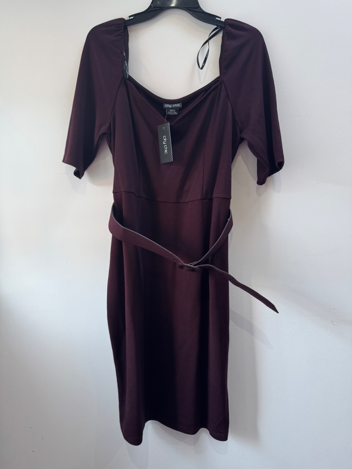 City Chic “Illusive” Dress Oxblood Burgundy shift dress with belt Size 16 BNWT