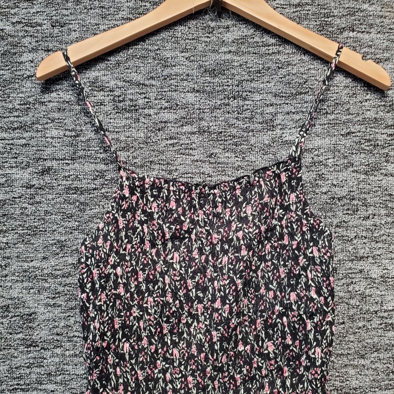 Mimi Chica Midi Dress Women Large Black Pink Floral Smocked Tiered Boho Sundress