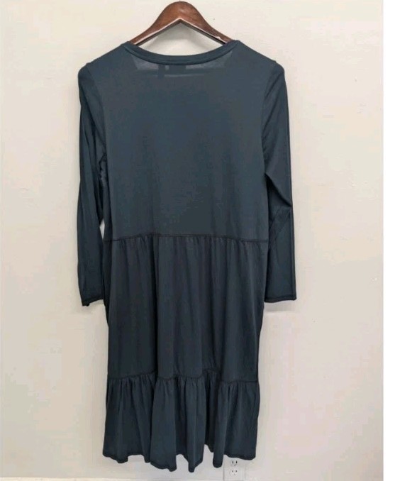 LOGO by Lori Goldstein Blue Midi Dress Size Large Ruffle Hem With Pockets