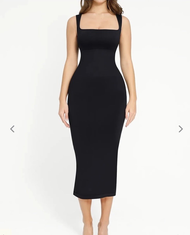 Popilush Shapewear Sleeveless Square Neck Slimming Seamless Dress Black M/L New