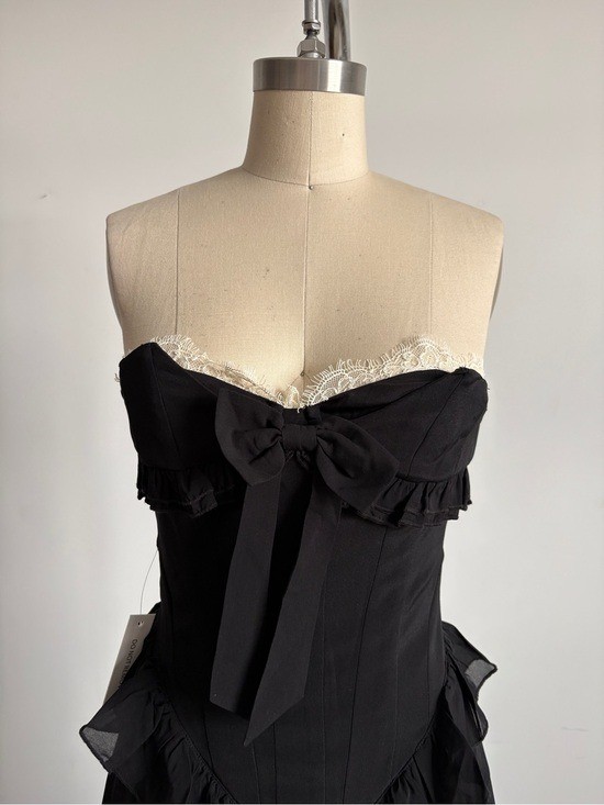 $898 NWT For Love And Lemons “Harmony” Silk Strapless Dress in Black Sz Small