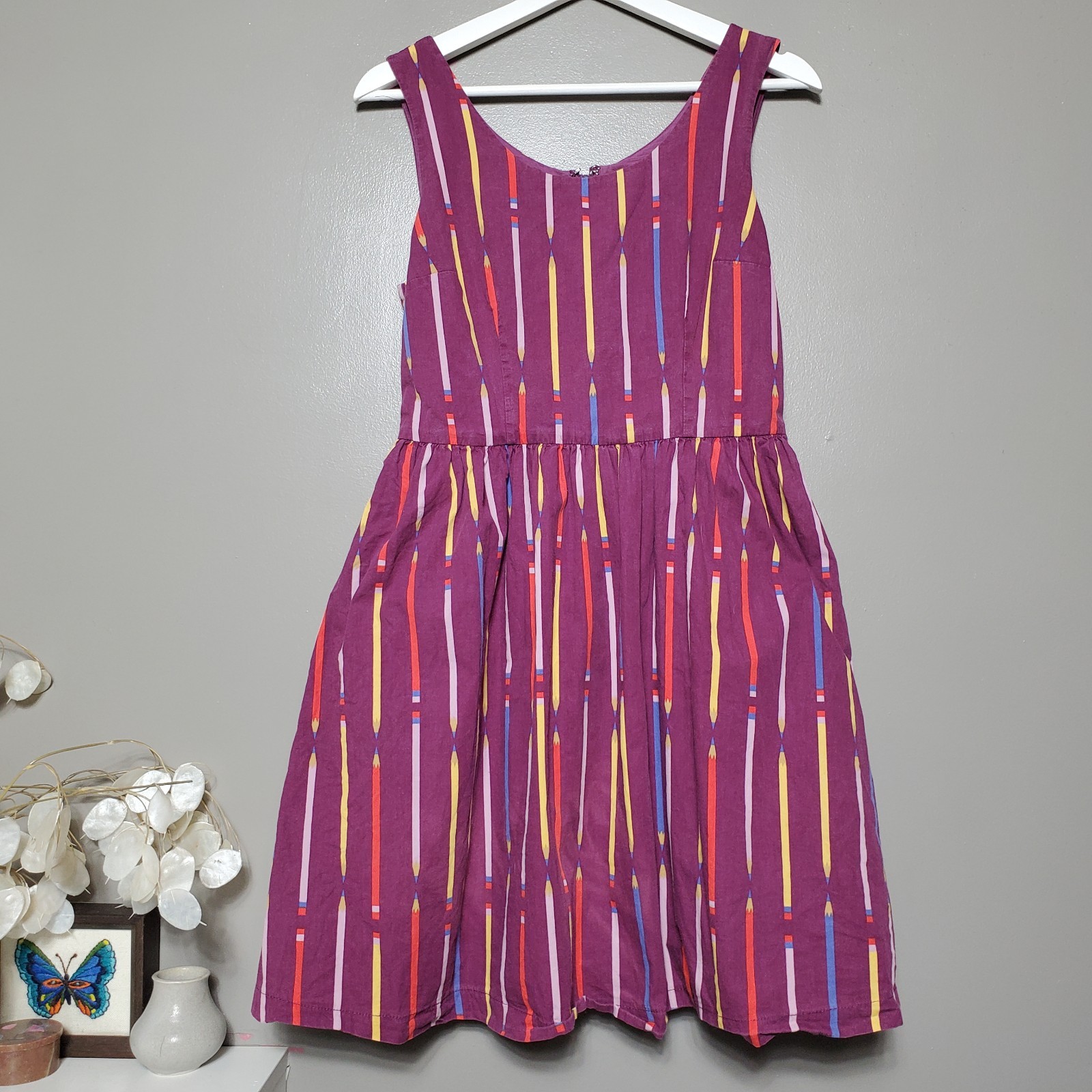 ModCloth Optimistic Effect Dress Womens Size Medium Purple Pencil Print Teacher