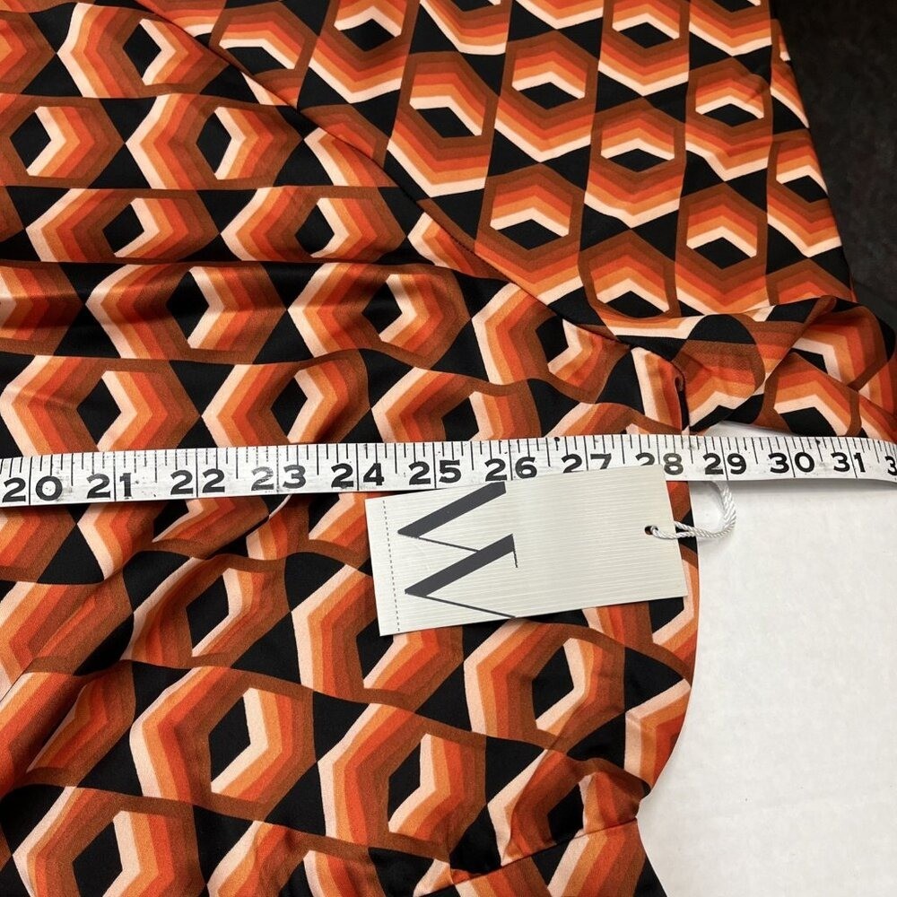 Worthington Dress Bold Geometric All Over Print Satin Midi Tie Neck Size 3X