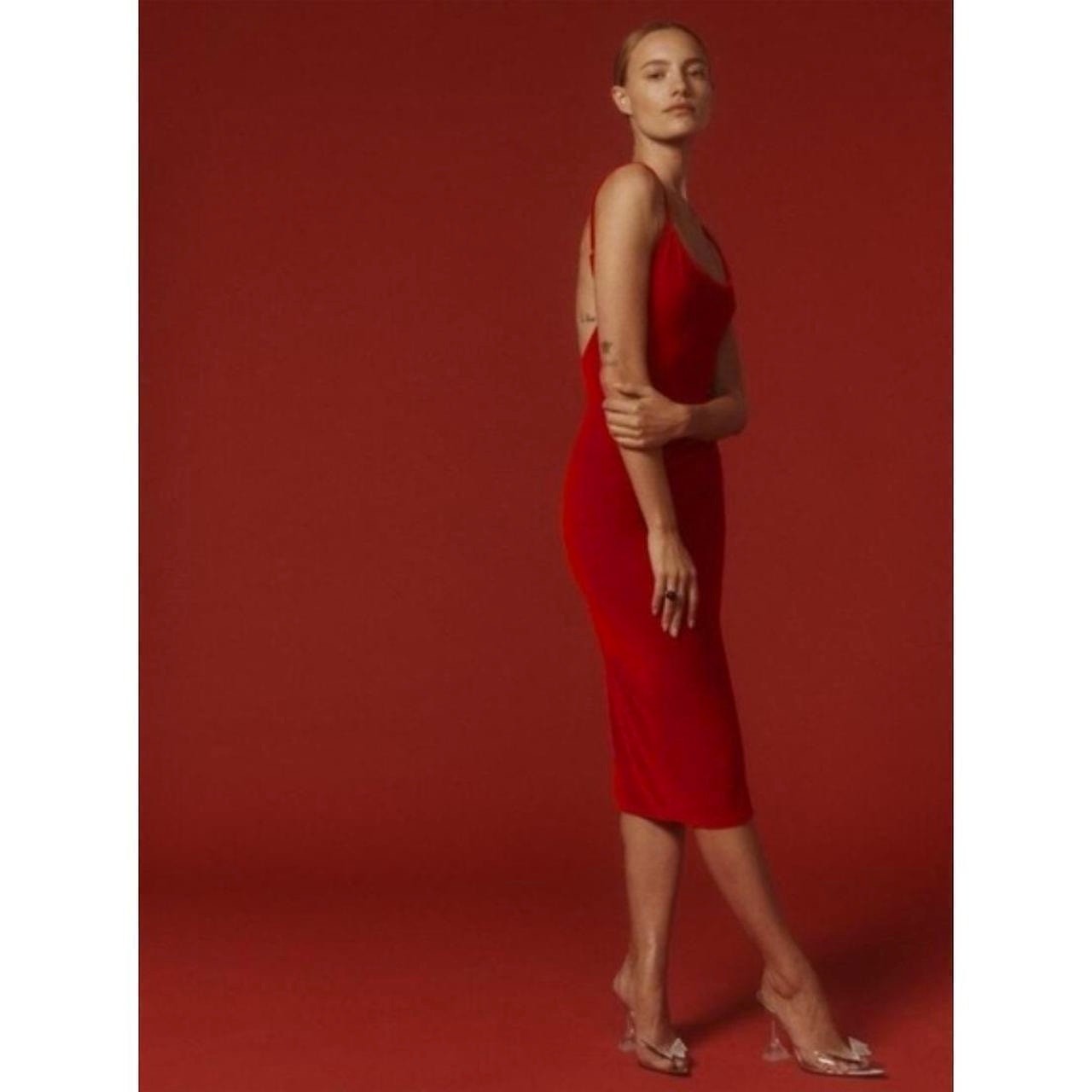 Reformation Merel Velvet Midi Slip Dress M Cherry Red Backless Open Back Holiday