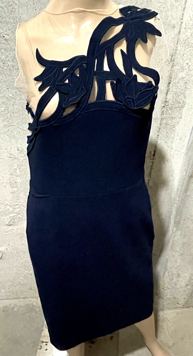 Oscar de la Renta 2021 Embroidered Floral Cutout Navy Blue Cocktail Dress US 6