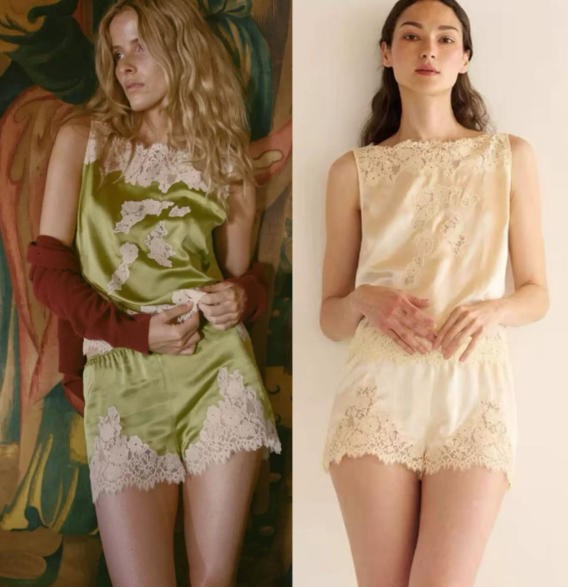 Doen lace patchwork silk vest shorts set