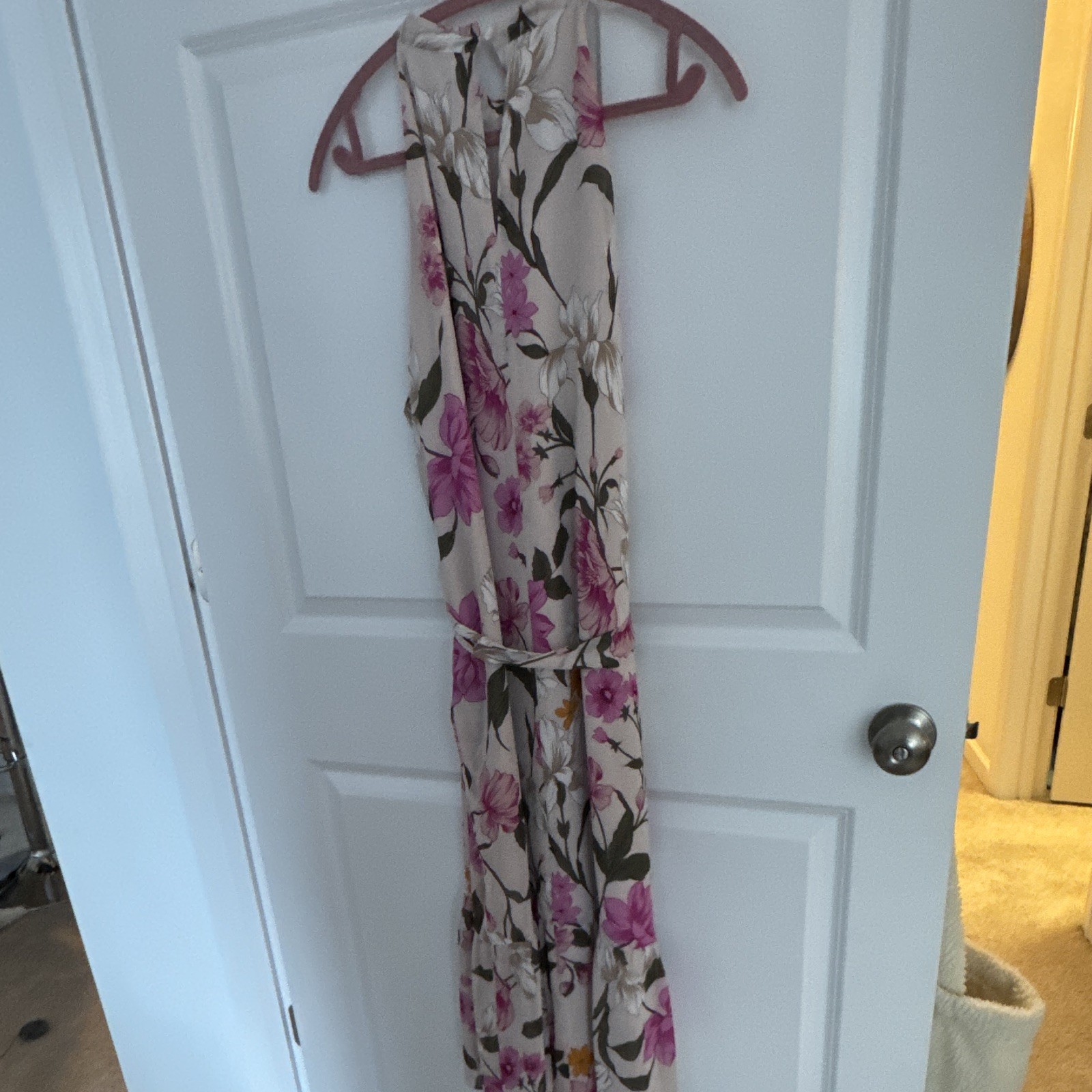 Ann Taylor Factory Women’s L Pink White Green Floral V-Neck Sleeveless Midi