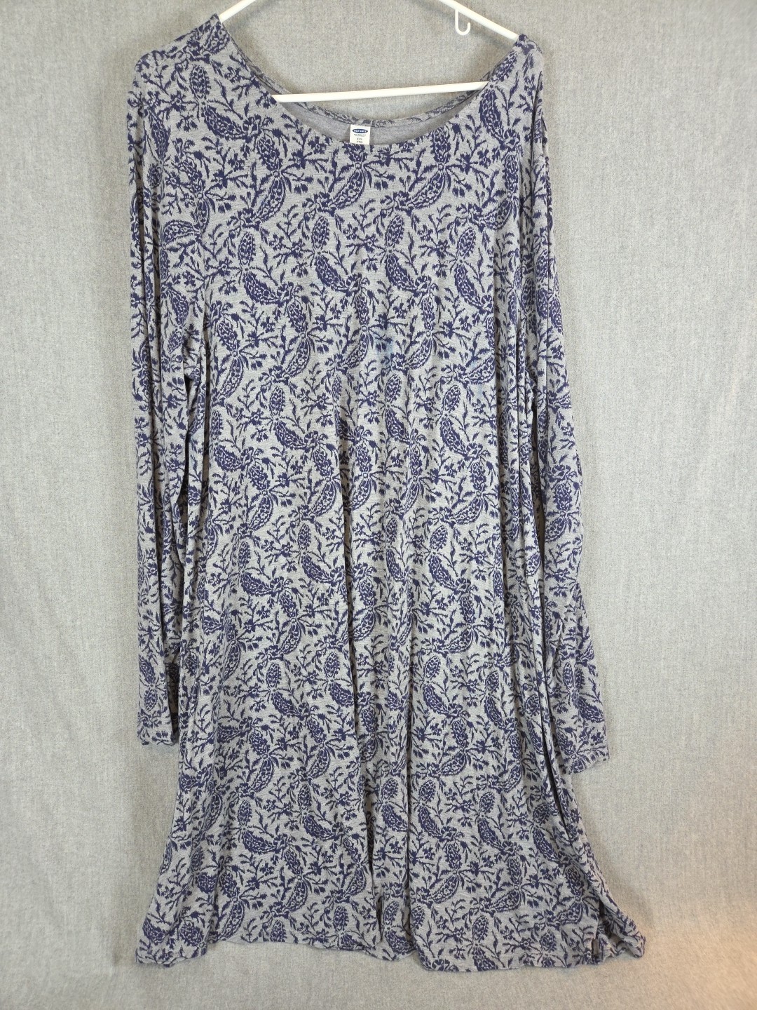 Old Navy 2XL Knit Swing Dress Gray Blue Scoop Neck Boho Grunge Loose Fit Midi