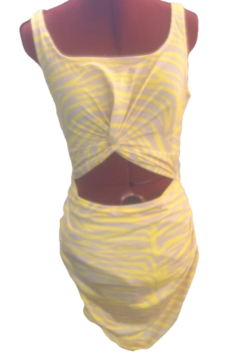 Yellow Sundress, Zebra Print, Open Front, Slim Fit . Small/ Med Size.