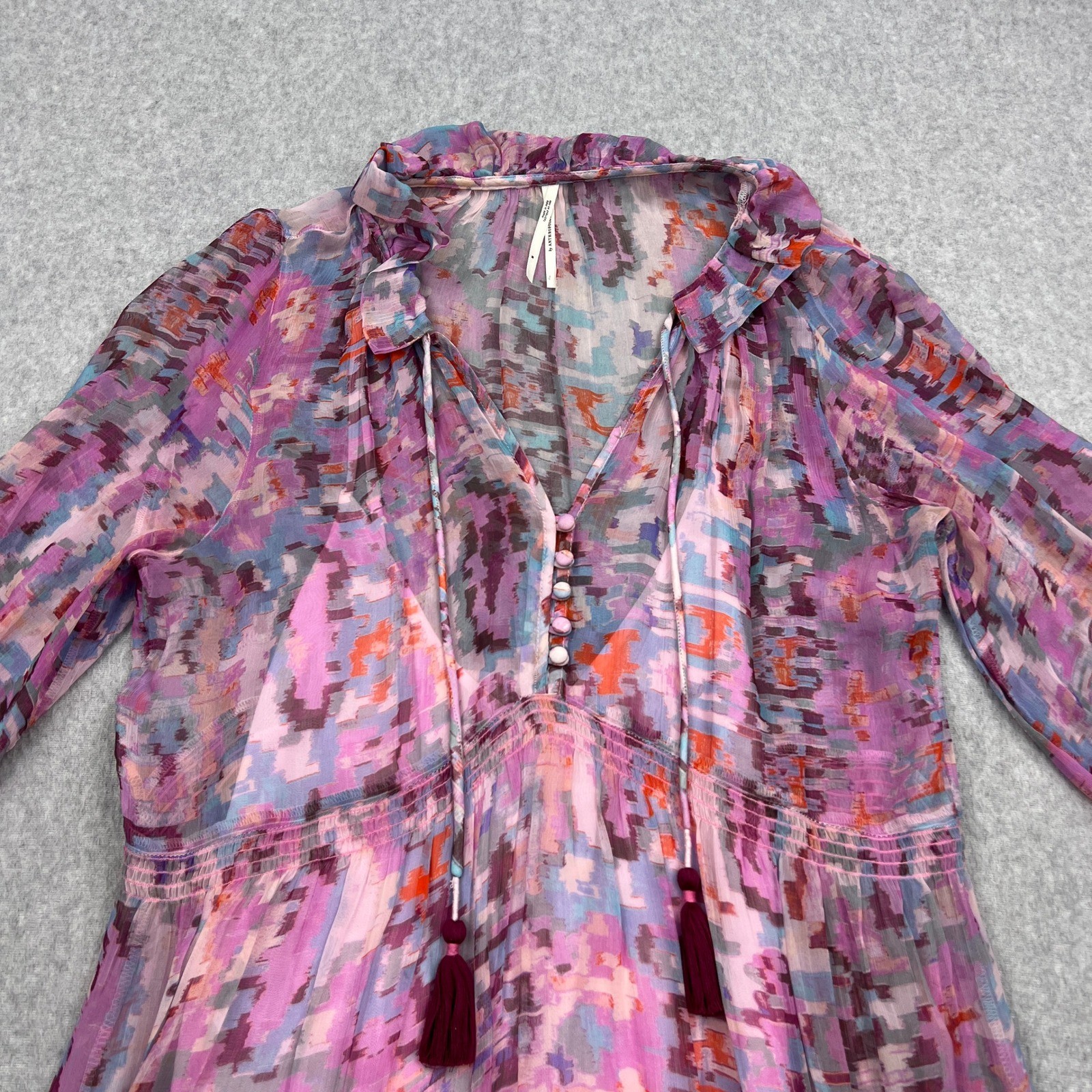 Anthropologie Marais Printed Chiffon Maxi Dress Womens Medium Pink Floral Long