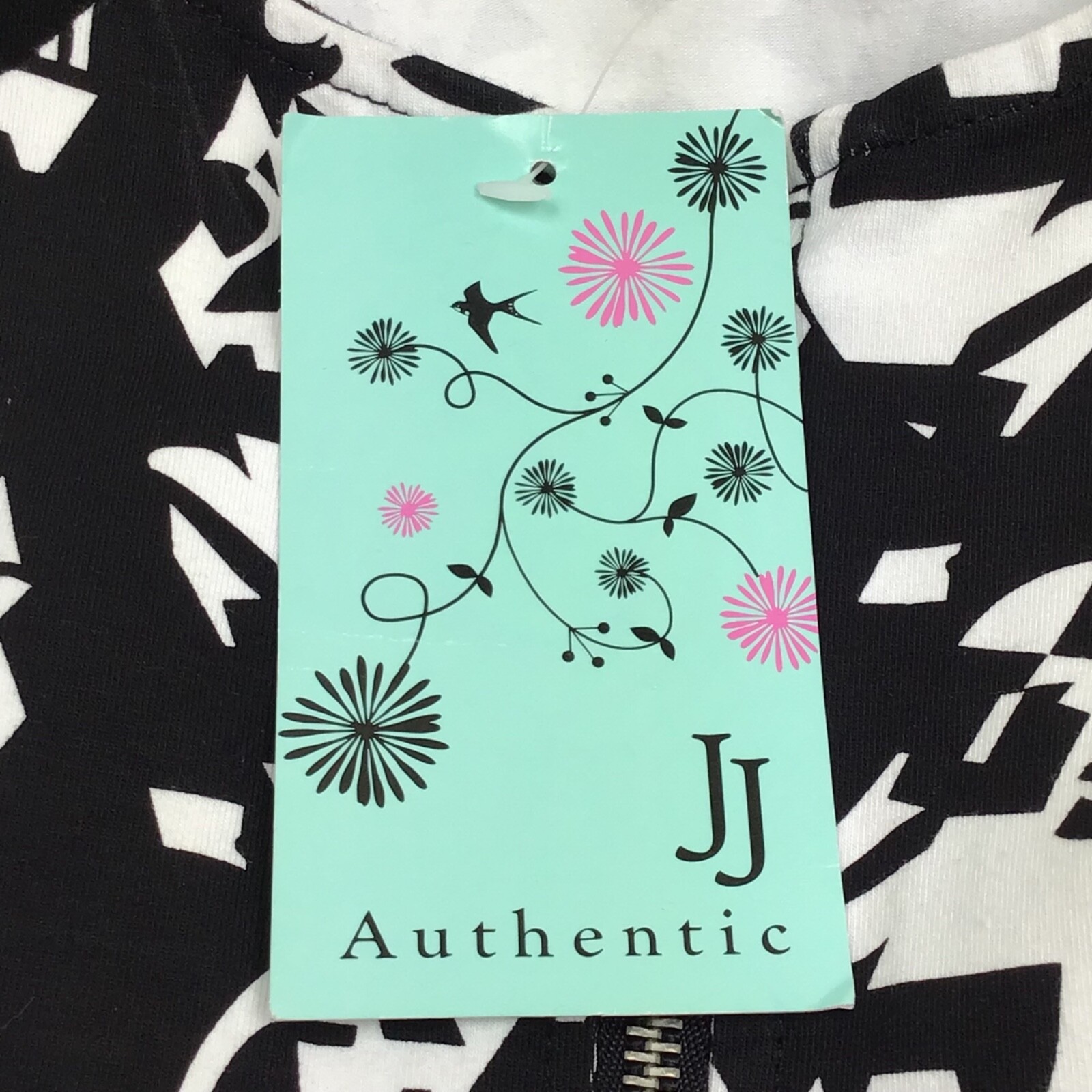 JJ Authentic / Black Tribal Print Bodycon Cocktail Front Zip Mini Dress / Size L