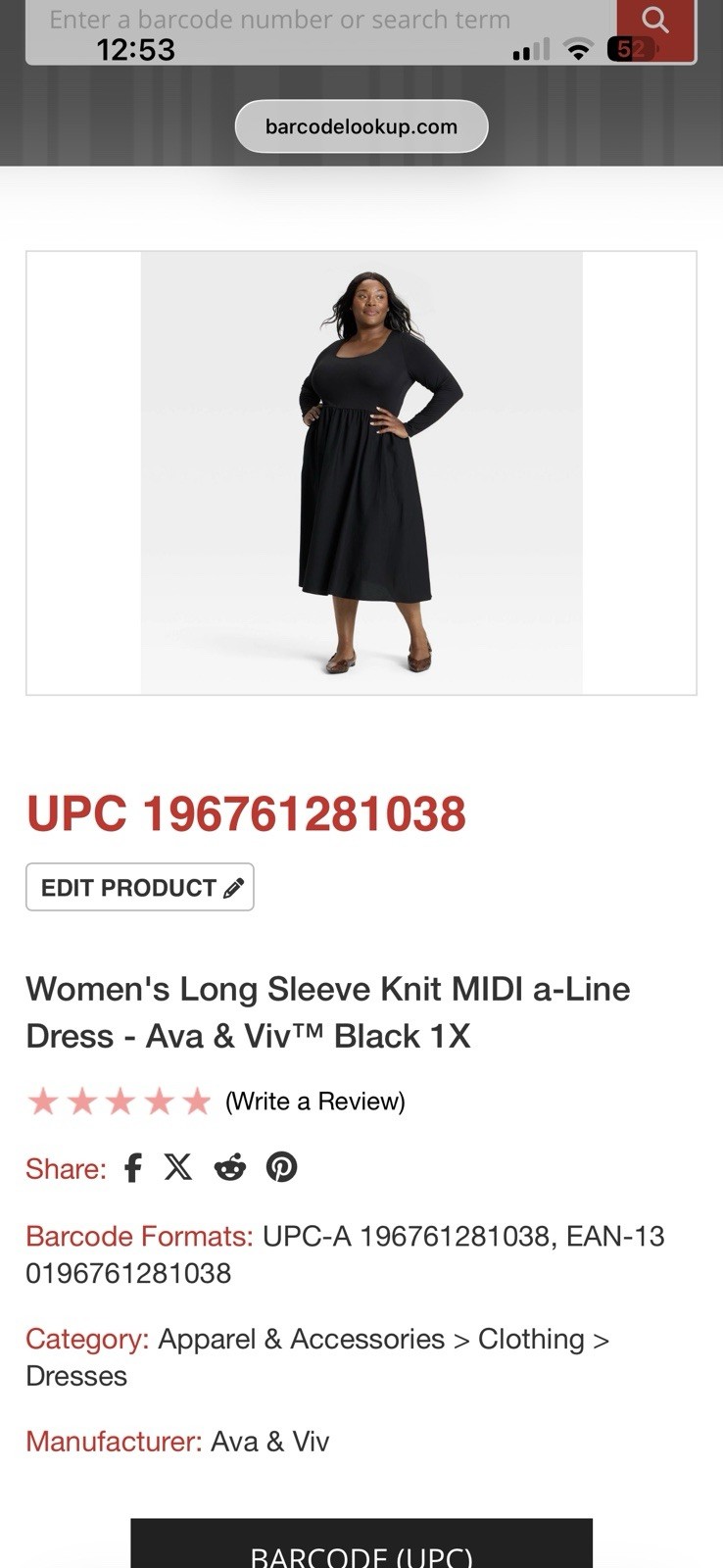 Women’s Long Sleeve Knit Midi A-Line Dress – Ava & Viv 3x / 125s
