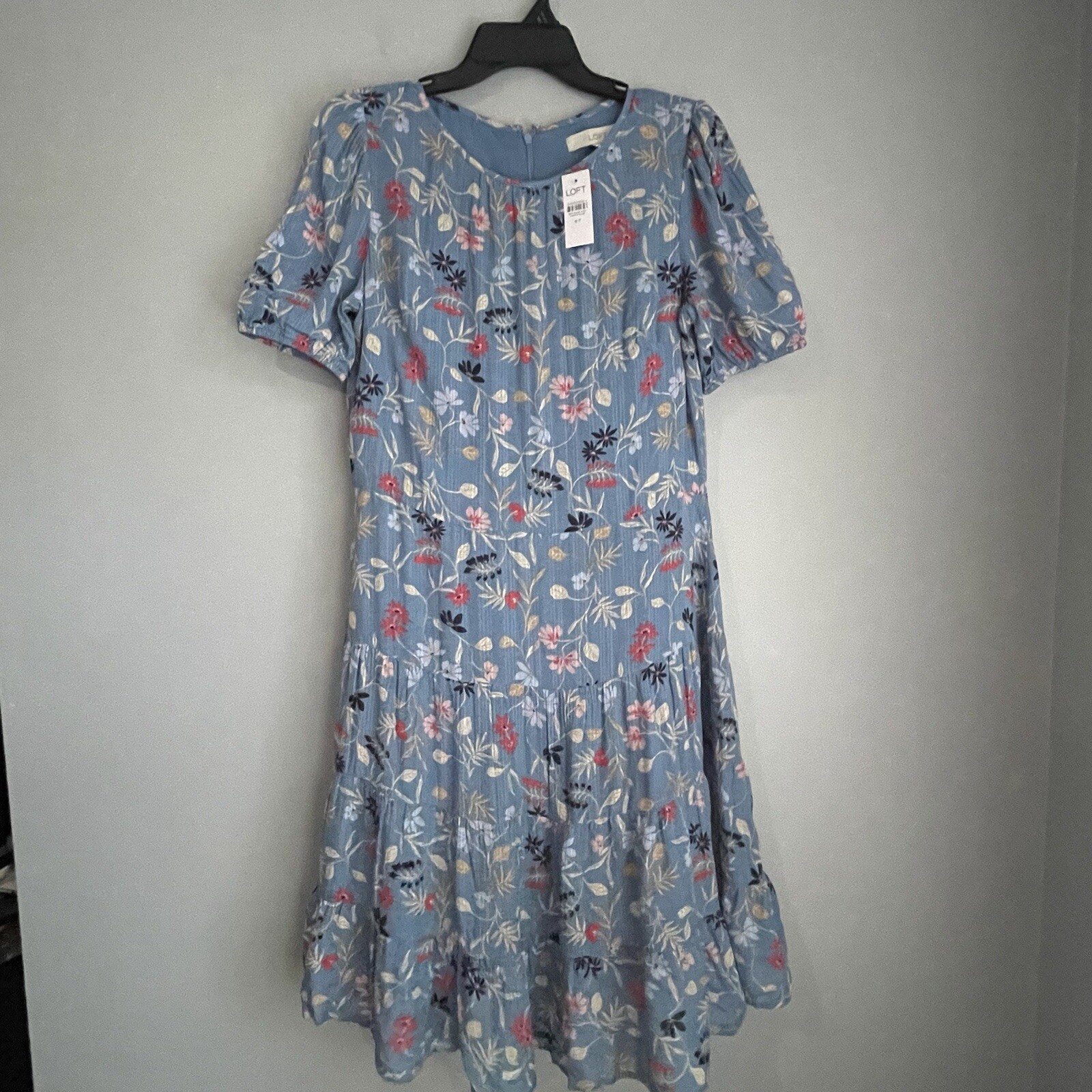 NWT Loft Floral Dress Size 6T Blue Tiered Short Sleeve Colorful Modest 6 Tall