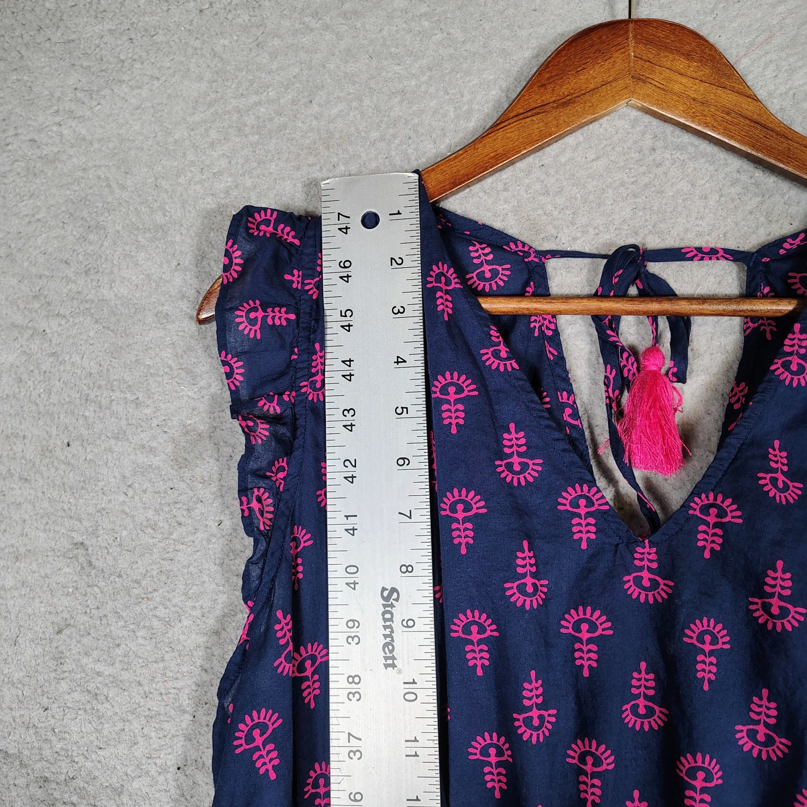 J.Crew Beach Dress Women’s Large Antique Navy Soft Fuchs Tie-Back Flutter Sleeve