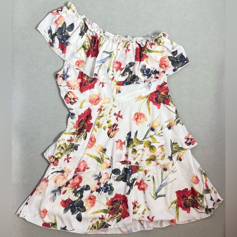 NSR Floral One Shoulder Short Dress with Ruffles Women’s size L