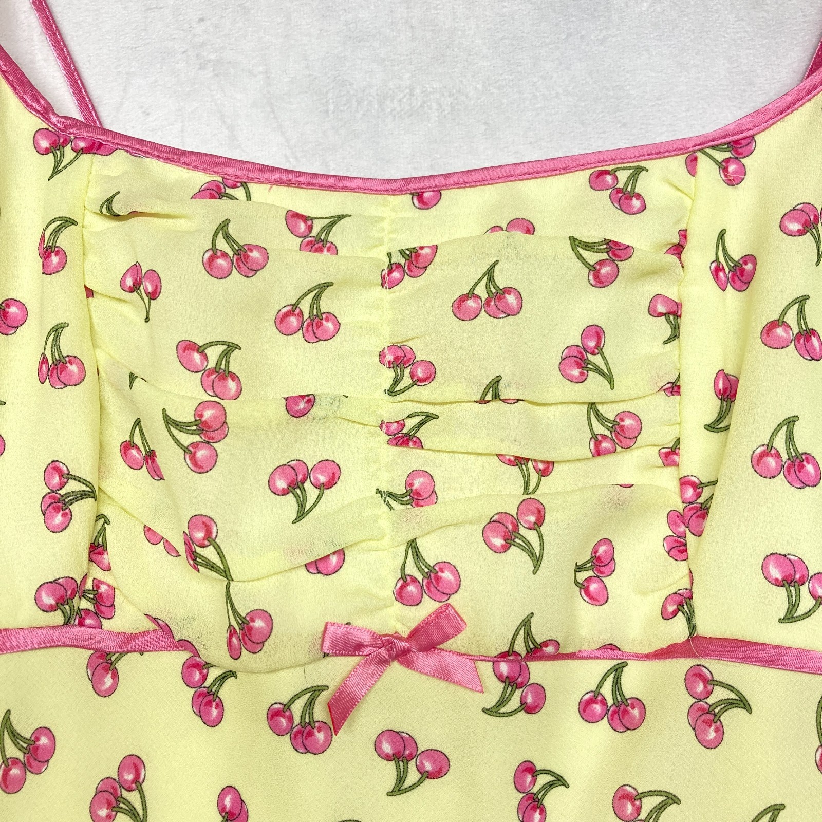 Vintage Y2K Speechless Size 3 Yellow Pink Cherries Bow Coquette XS Retro