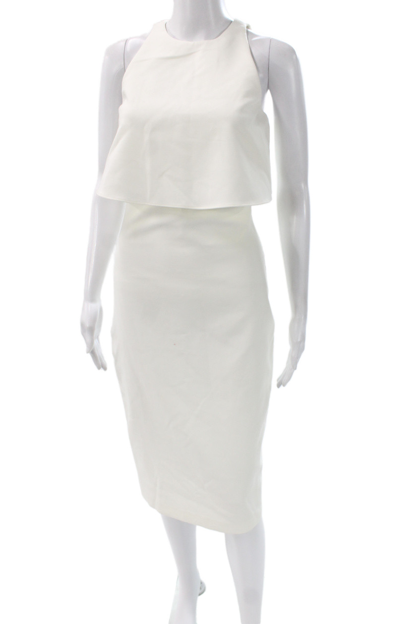 Likely Women Sheath Pencil Dress White High Neck Sleeveless Zip Size 2