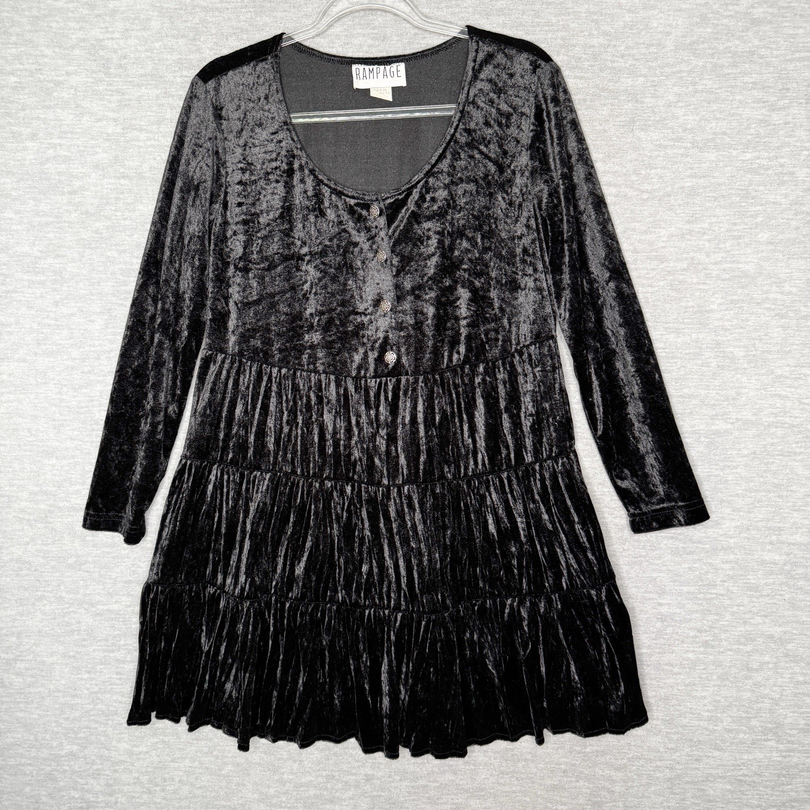 Vintage Rampage Black Velvet USA Size 9 Mini Babydoll Dress Whimsygoth Witchy