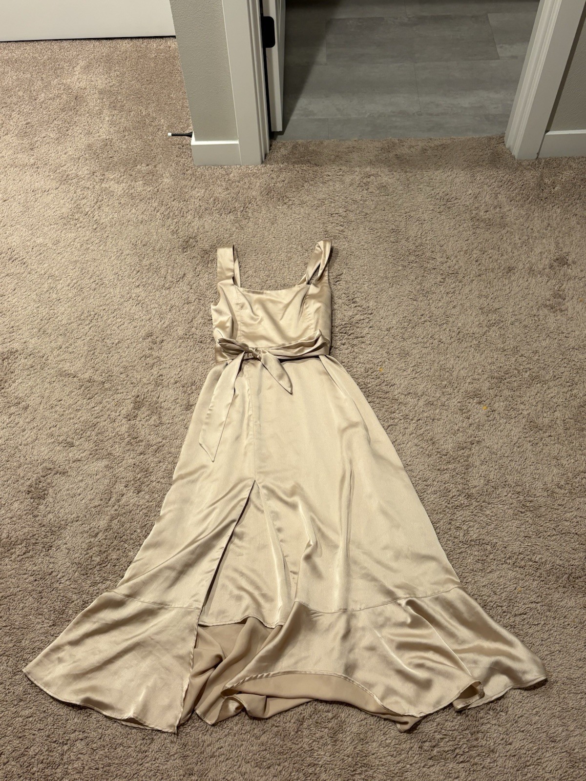 Show Me Your MuMu Champagne Satin Smocked Maxi Dress V-Neck Sleeveless M