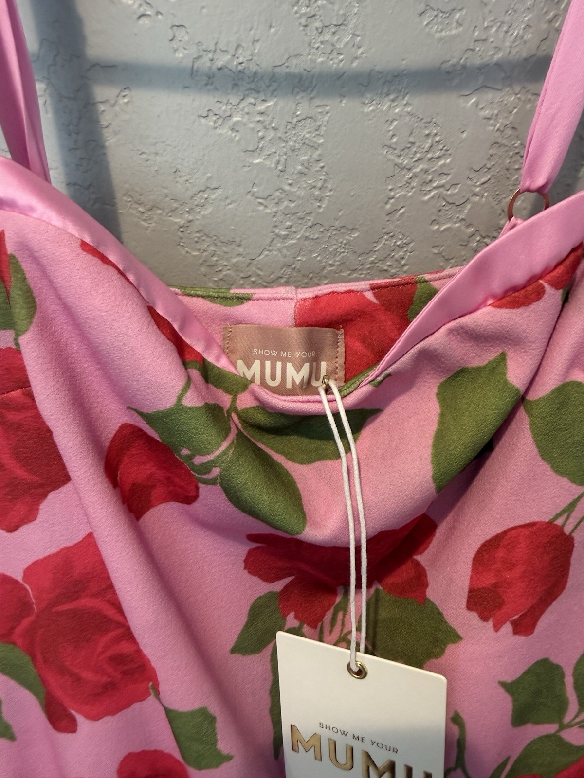 Show Me Your MuMu S Pink Red Floral Satin Cowl Neck Mini Dress Adjustable