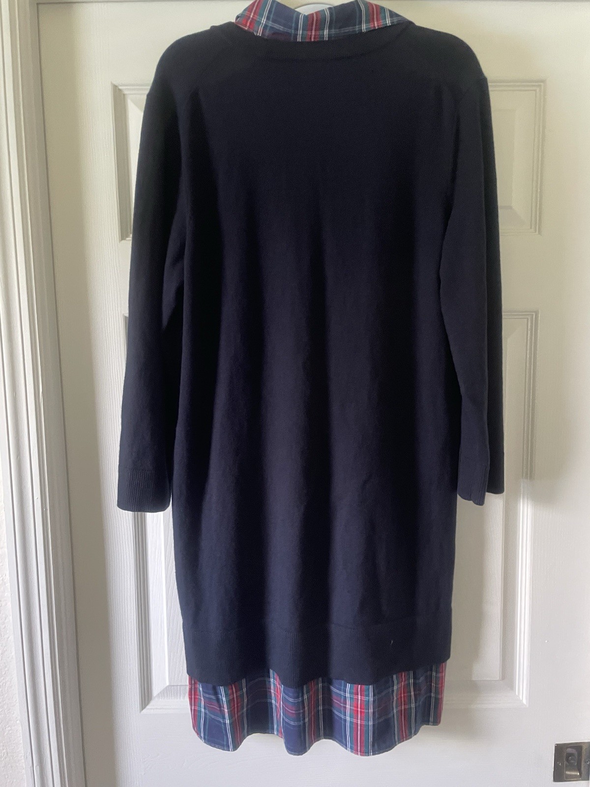 Draper James dress Large Preppy Collared Plaid And Navy Blue