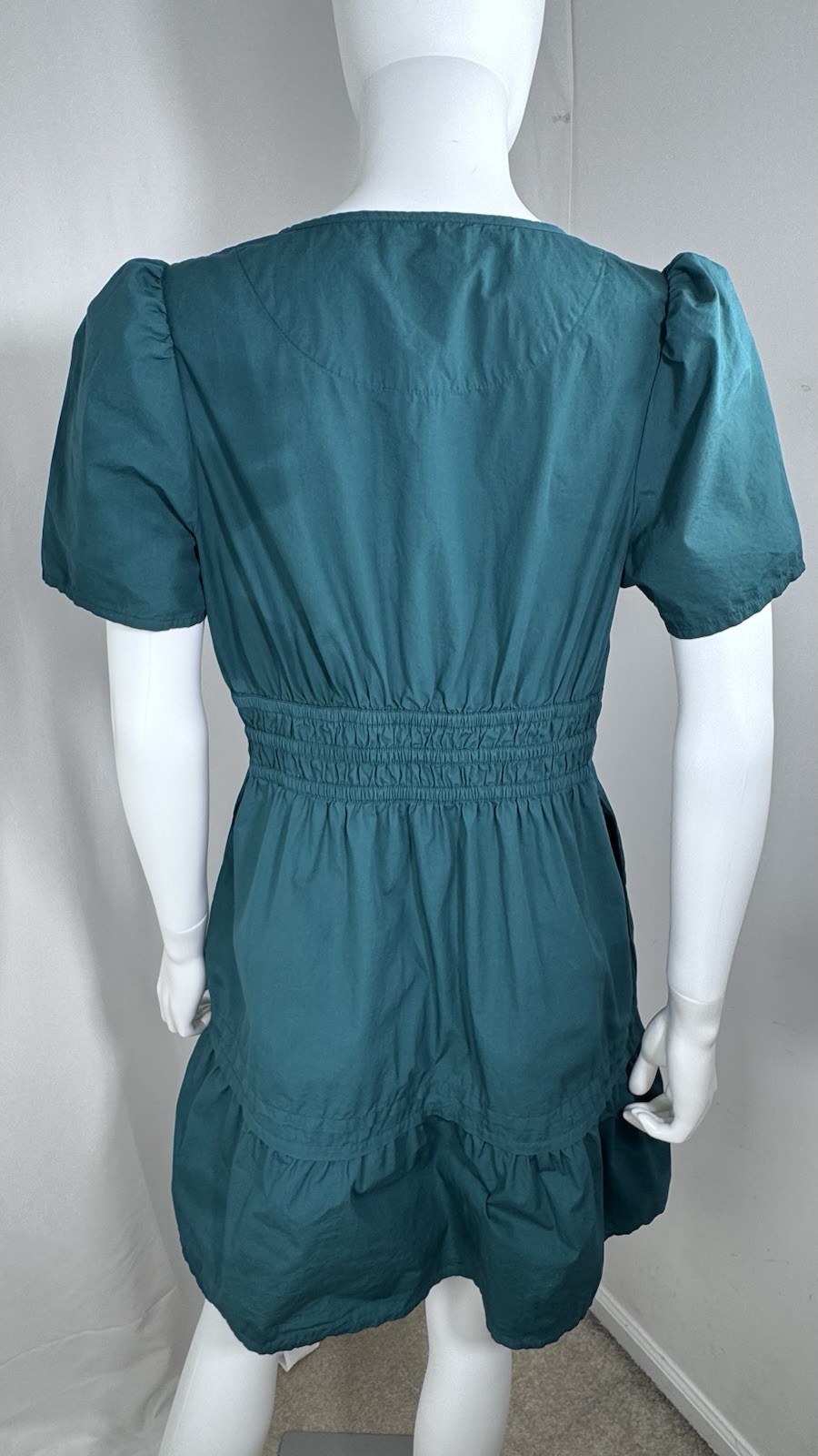 Quince Organic Cotton Poplin Tiered Mini Dress Ocean Green Medium