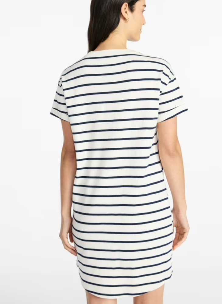 Time and Tru Women’s XS (0-2)White/Navy Striped Knit Crew Neck T-Shirt Dress