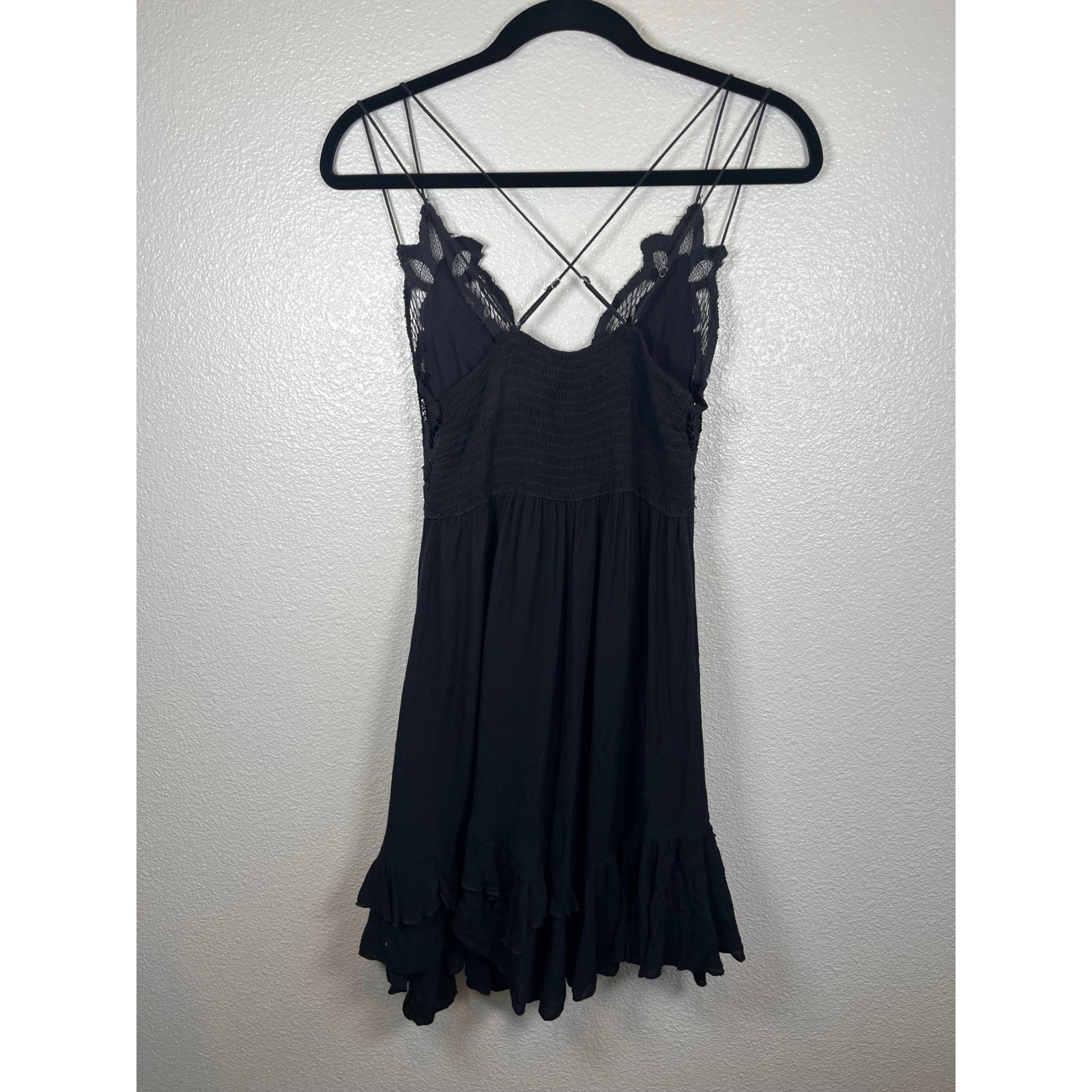 Free People FP One Adella Slip Dress Crochet Lace Ruffle Mini Black Small