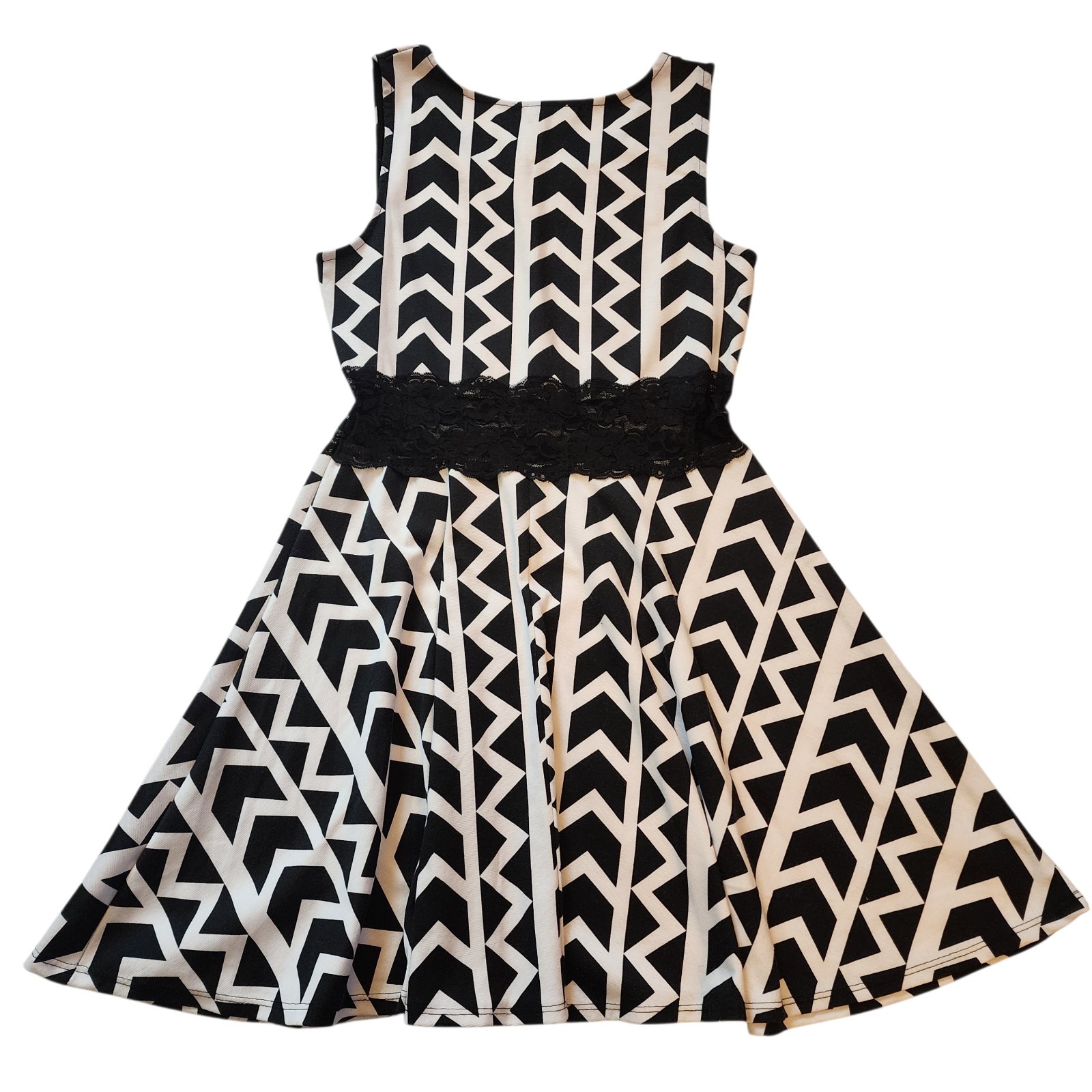 Living Doll Womens Dress Size L Jrs Black White High Waist Sleeveless Stretch