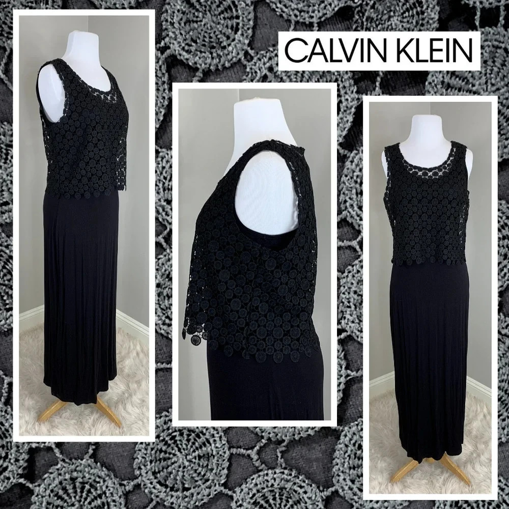 Calvin Klein Black Crochet Maxi Dress size 8 EUC!!