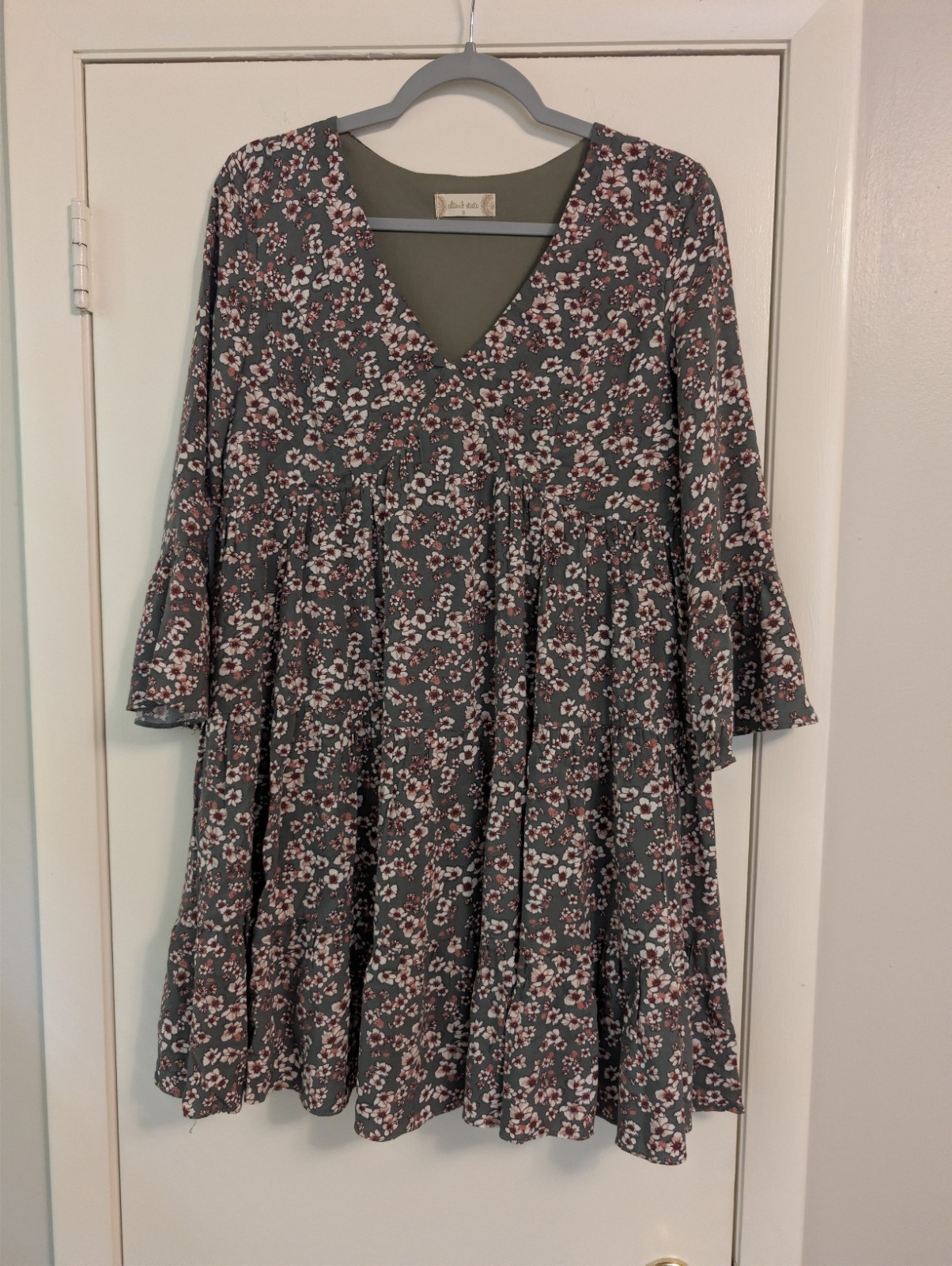 Altar’s State Women’s Olive Green Floral Dress – Size Small