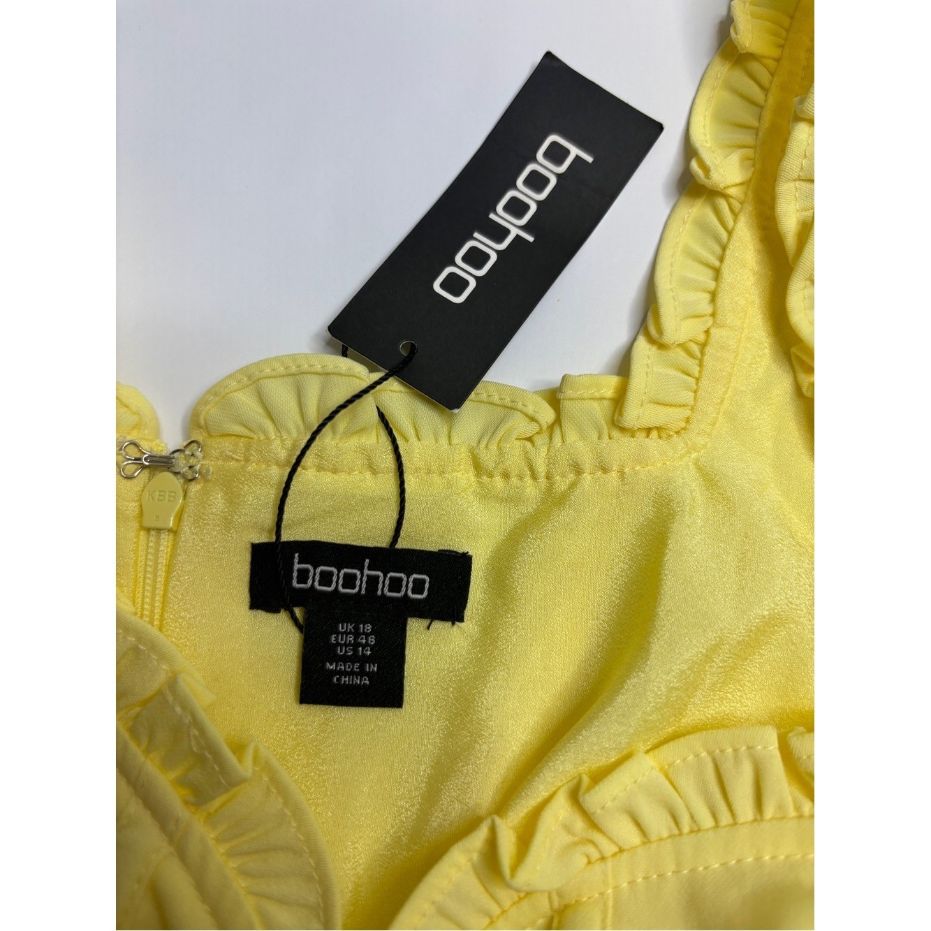 Boohoo Lemon Yellow Tie Detail Milkmaid Mini Dress NWT Women’s Size 14 Resort