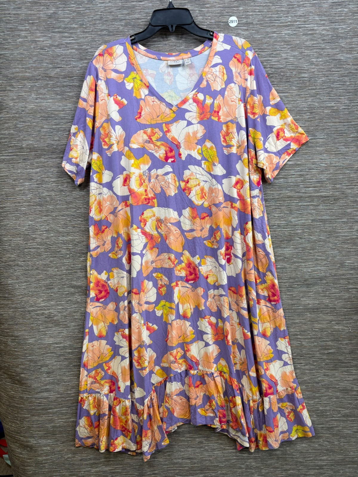 LOGO by Lori Goldstein Elbow Sleeve Dress Womens Size 2X Purple Combo Boho NEW