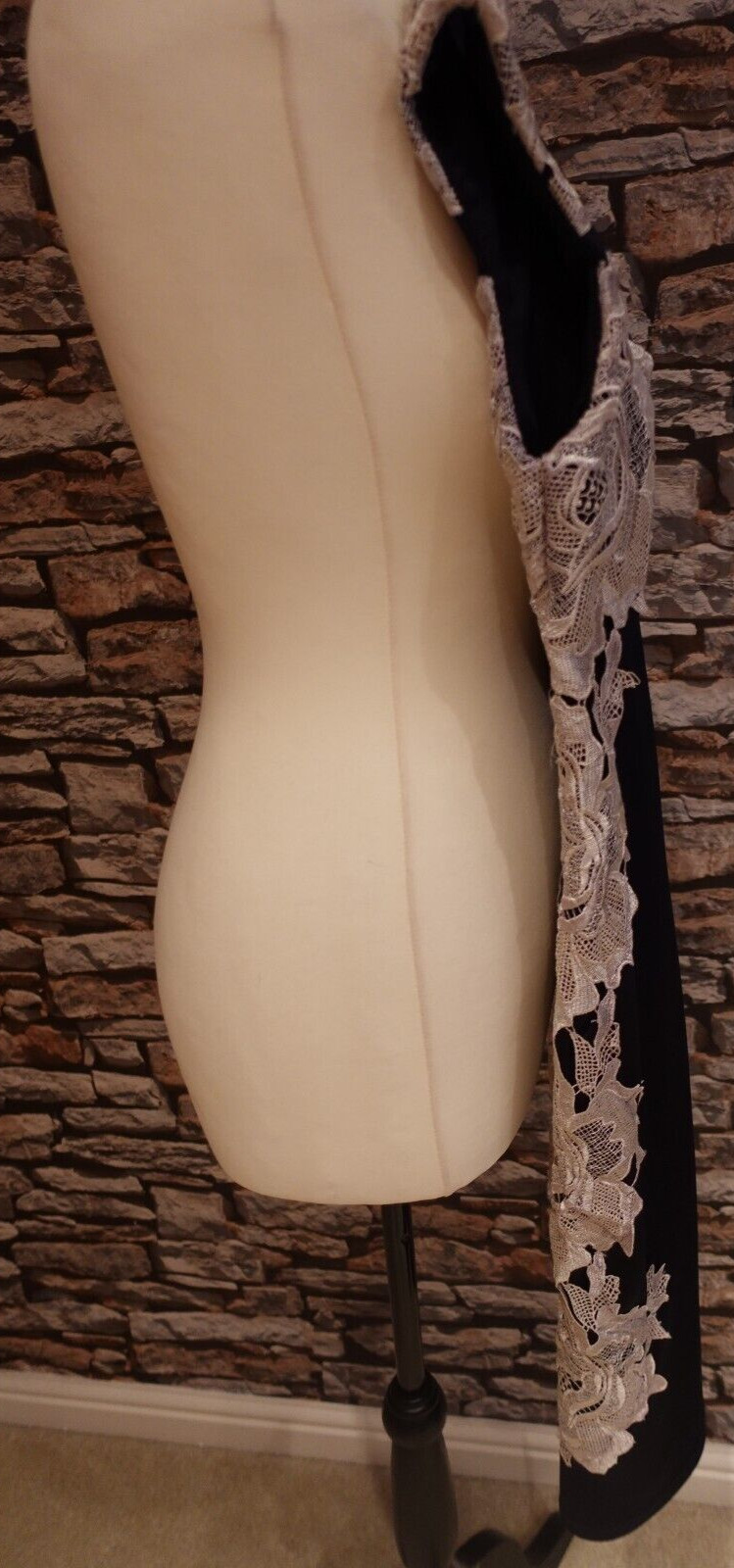 AX Paris Stunning Navy & White/Cream Floral/Plain Dress Lined Stretch Size 10