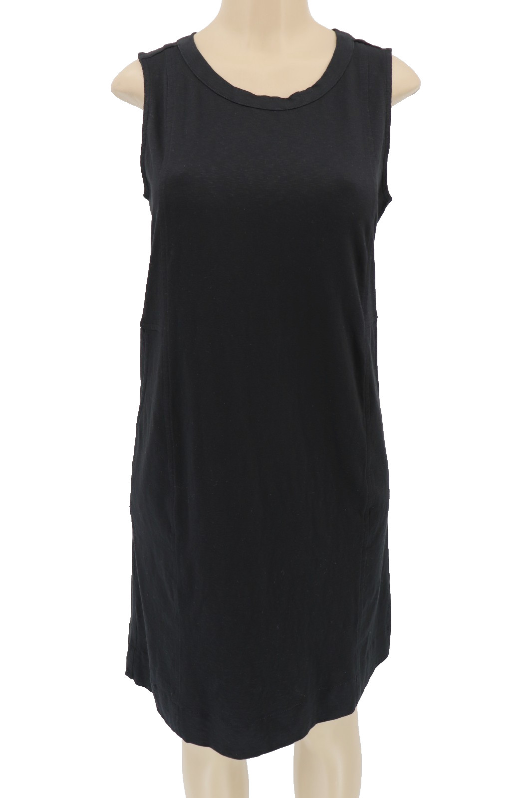 J Jill Women Sleeveless Cotton Modal Slub Knit Pocket Dress Size Small Black New