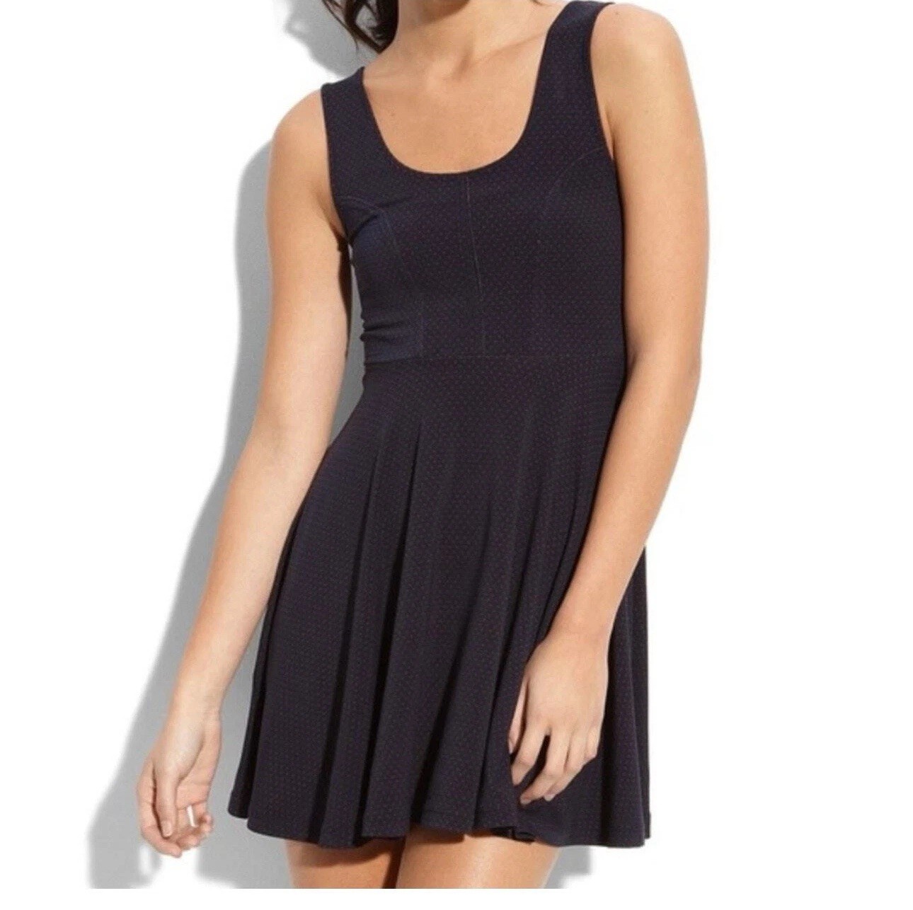 Free People Loving Lola Polka Dot Dress XS Navy Swing Fit Flare Rockabilly Retro
