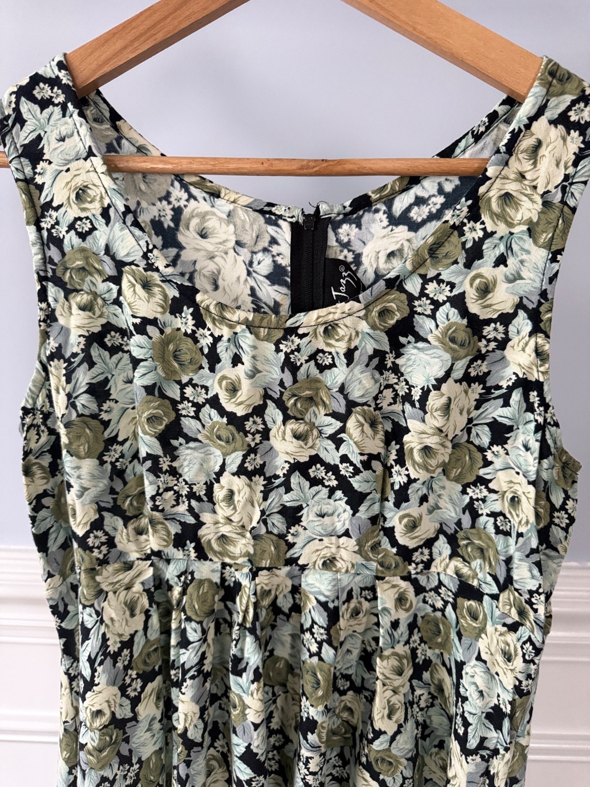 All That Jazz Floral Fit & Flare Dress Black Green Rose Print Sleeveless 5/6 S