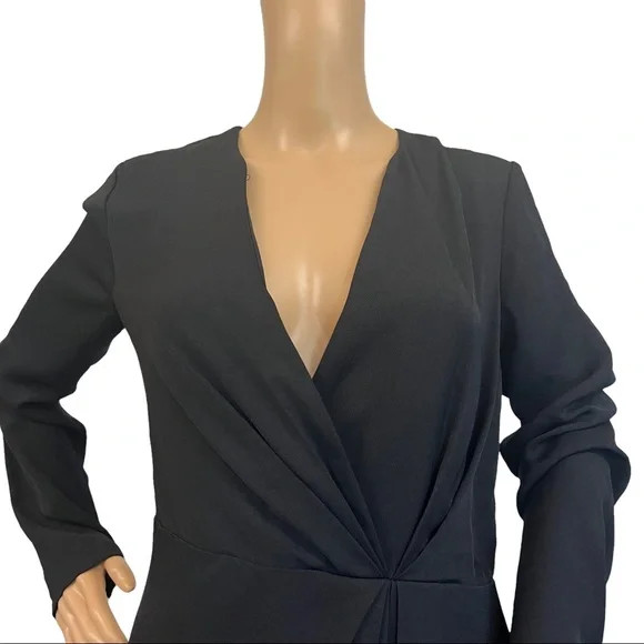 SEE U SOON Dress Asymmetrical Hem Surplice Neckline Back Zip Long Sleeve Black S