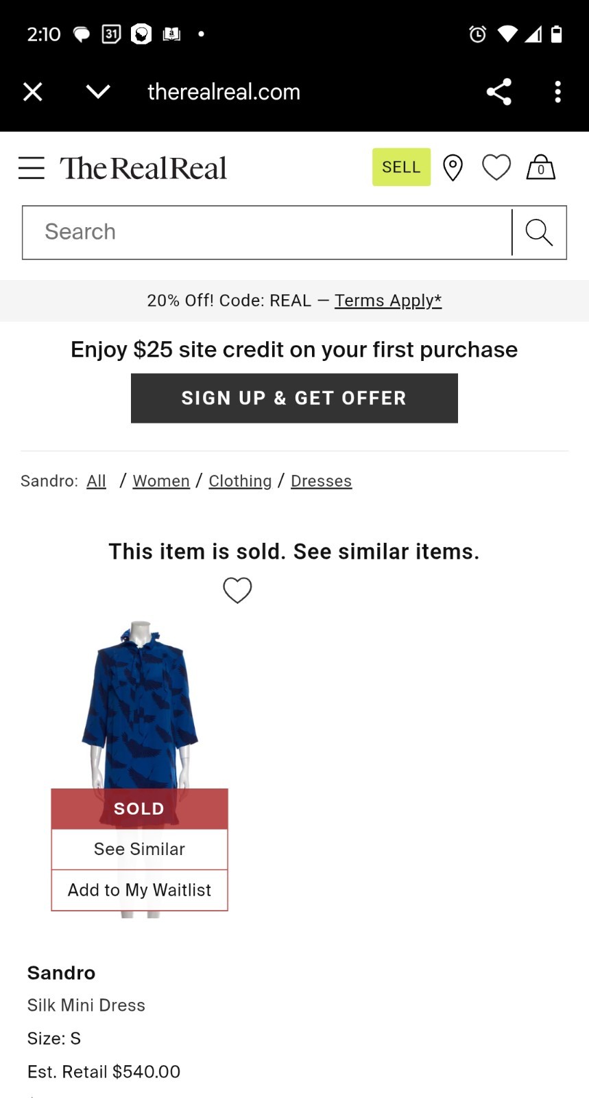 Sandro Paris 100% silk dress deep royal blue ruffle high neck Size 2 Ruffle hem