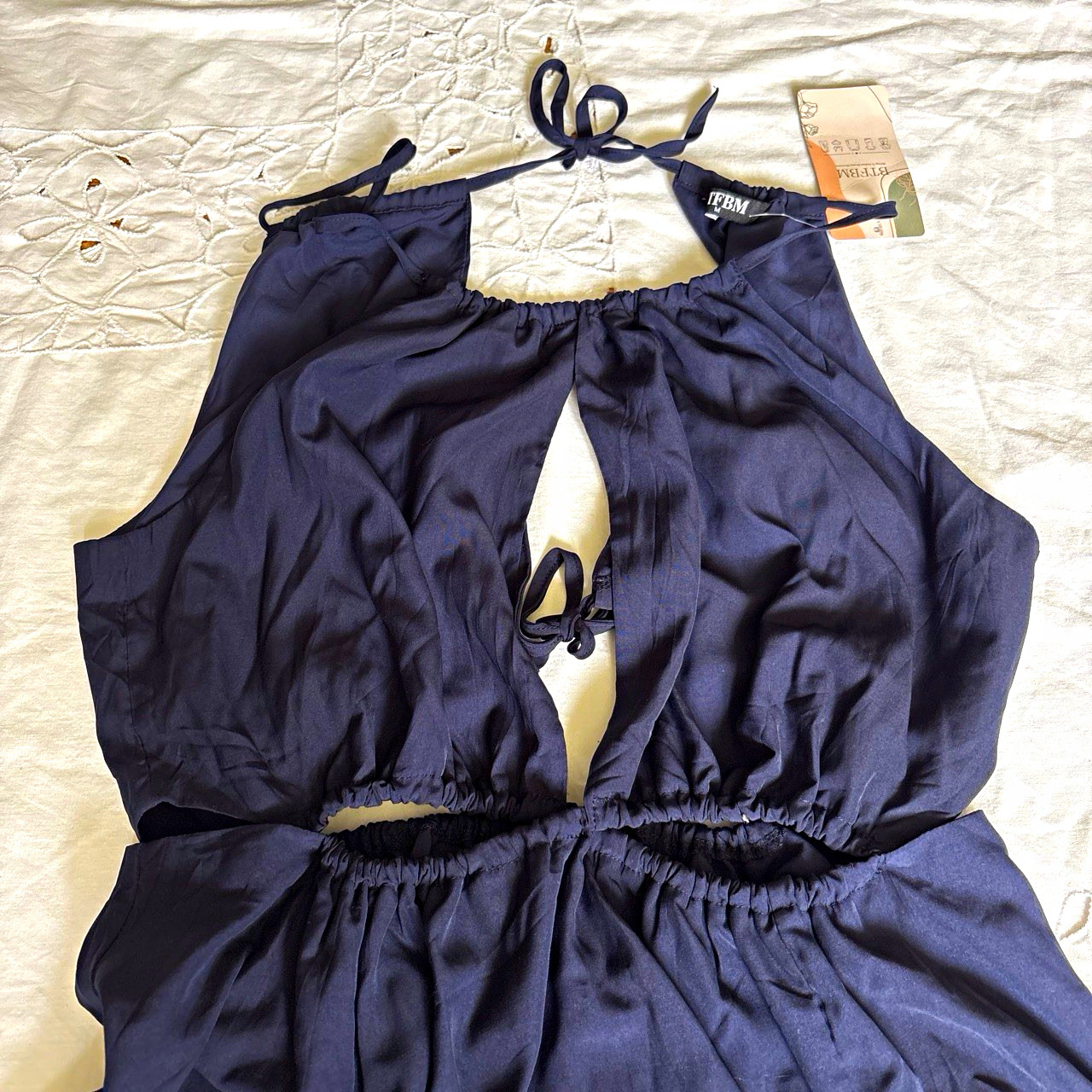 BTFBM Women’s Navy Halter Tie Open Back Lined Maxi Dress Size medium