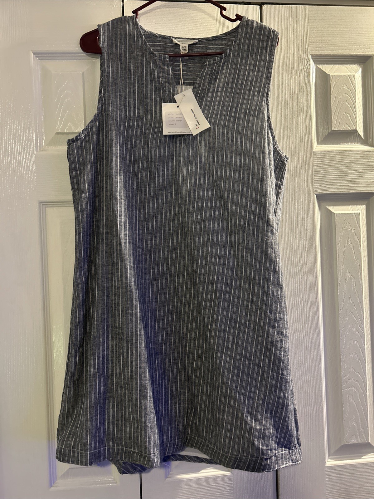 New NWT Beach Lunch Lounge Jolene Indigo Linen Gray Stripe Dress Large