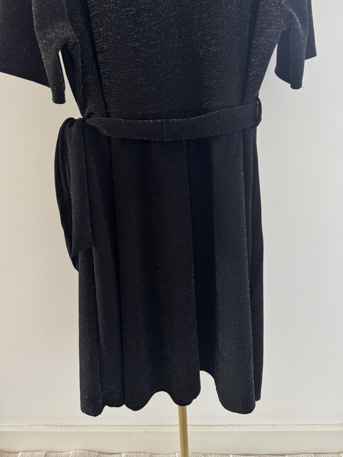 Roman Black Glitter Knee Length Dress UK 26/28 Sparkly Evening Party Belted