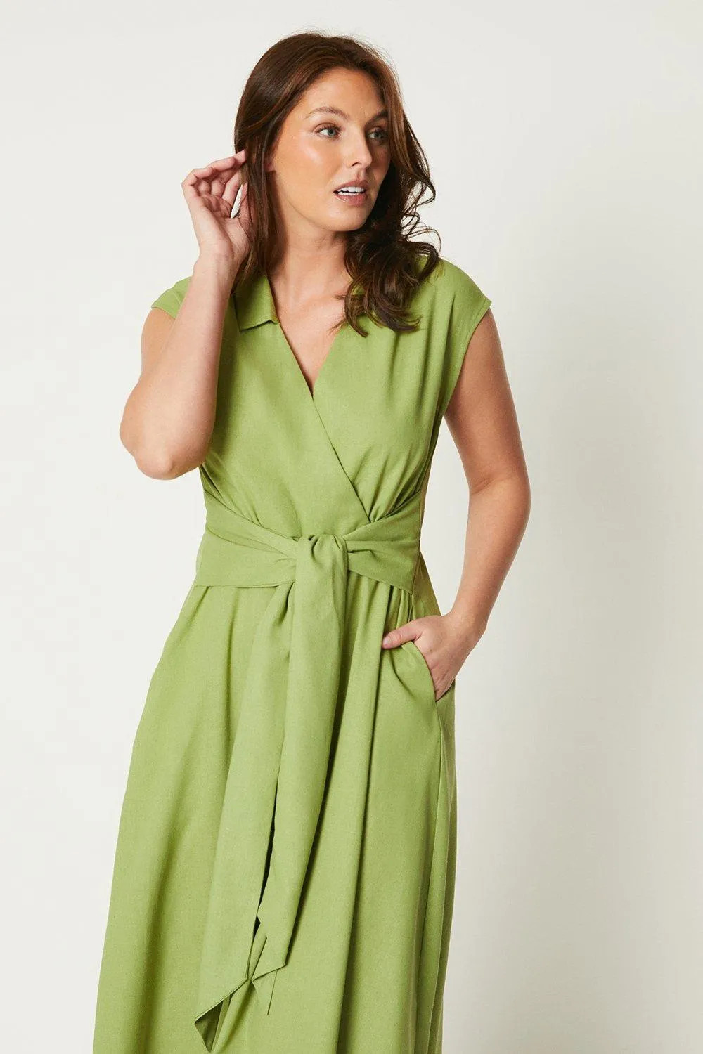 Wallis Chartreuse Midi Dress Womens Workwear Dresses