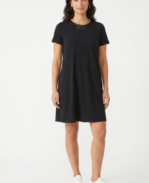 J. Jill Wearever Collection Black Soft V-Neck Short Sleeve Dress Size Tall L