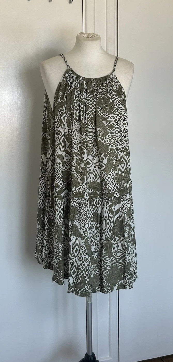 Yours Khaki Floral Sleeveless Summer Dress Size 22-24 Plus Size Summer Dress